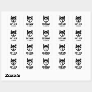 Black and White Husky Portrait Lino Cut Print Square Sticker