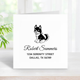 Black and White Husky Puppy Dog Address Rubber Stamp