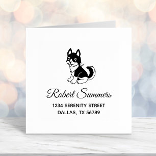 Black and White Husky Puppy Dog Address Self-inking Stamp