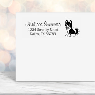 Black and White Husky Puppy Dog Return Address Self-inking Stamp