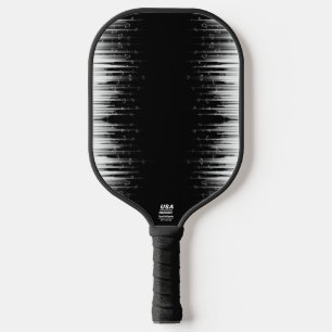 Black And White Hypnotic Circled Line Streaks Art Pickleball Paddle