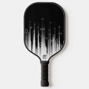 Black And White Hypnotic Circled Line Streaks Art Pickleball Paddle