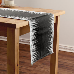 Black And White Hypnotic Circled Line Streaks Art Short Table Runner