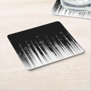 Black And White Hypnotic Circled Line Streaks Art Square Paper Coaster
