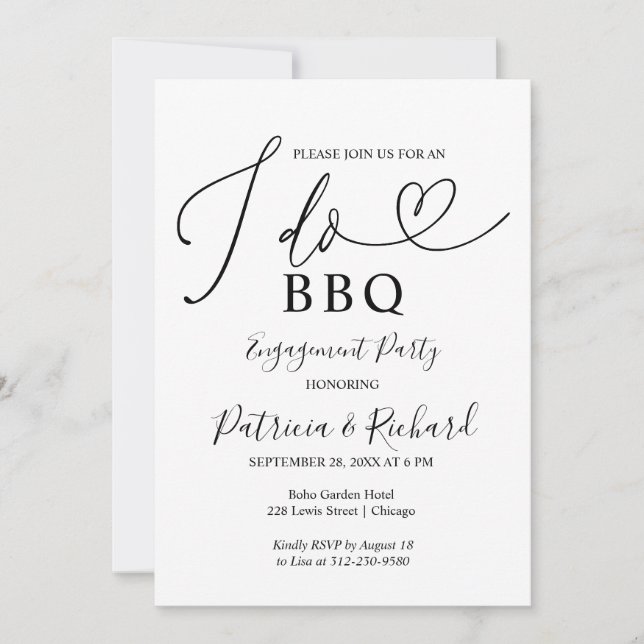Black And White I DO BBQ Engagement Party Announcement (Front)