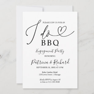 Black And White I DO BBQ Engagement Party Announcement