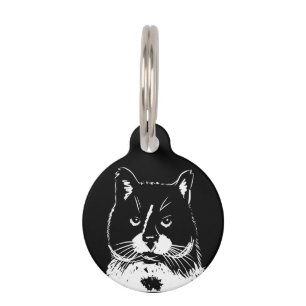 Black and white illustrated Cat Pet tag