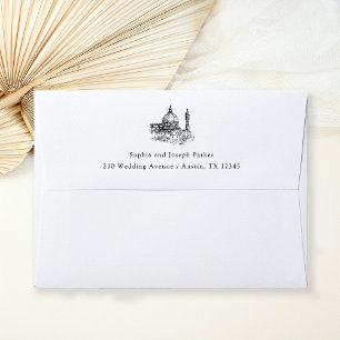 Black and White   Illustrated Italian Wedding Envelope
