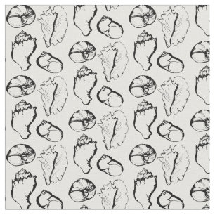 Black and White Illustrated Seashell Pattern Fabric