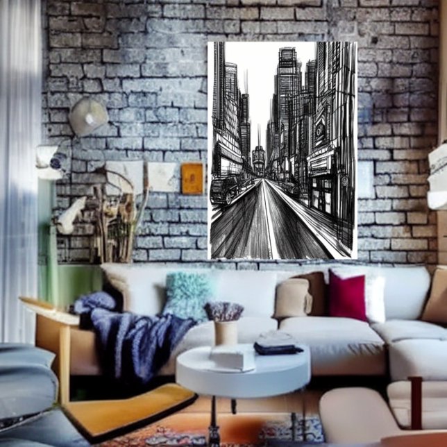 Black and white in the city street | AI Art Poster (Creator Uploaded)
