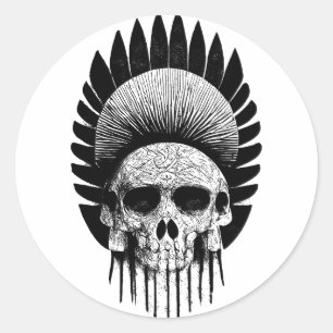 Black And White Indian Skull Classic Round Sticker