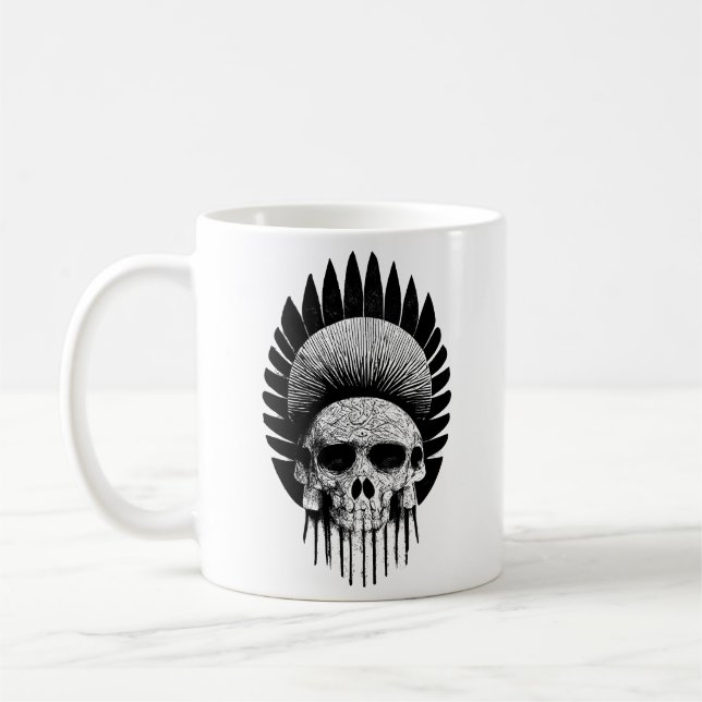 Black And White Indian Skull Coffee Mug (Left)