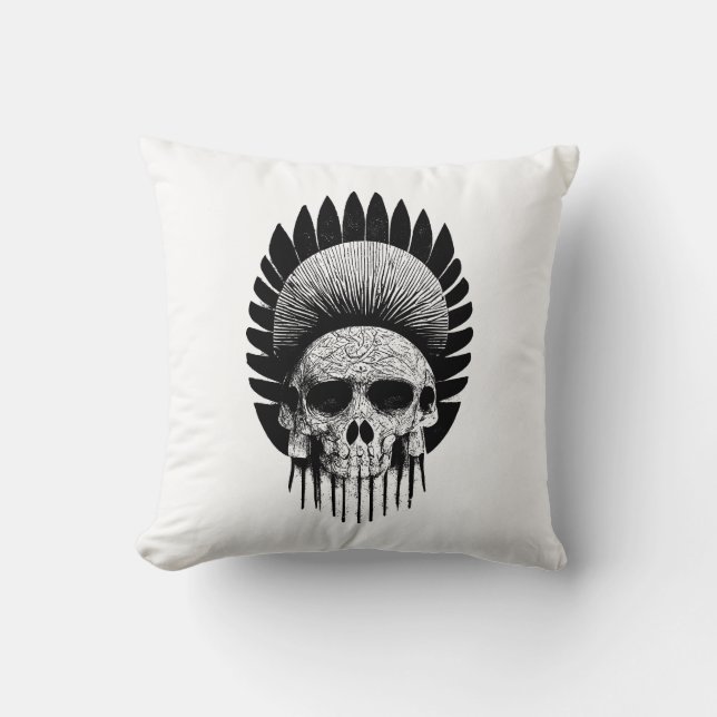 Black And White Indian Skull Cushion (Front)