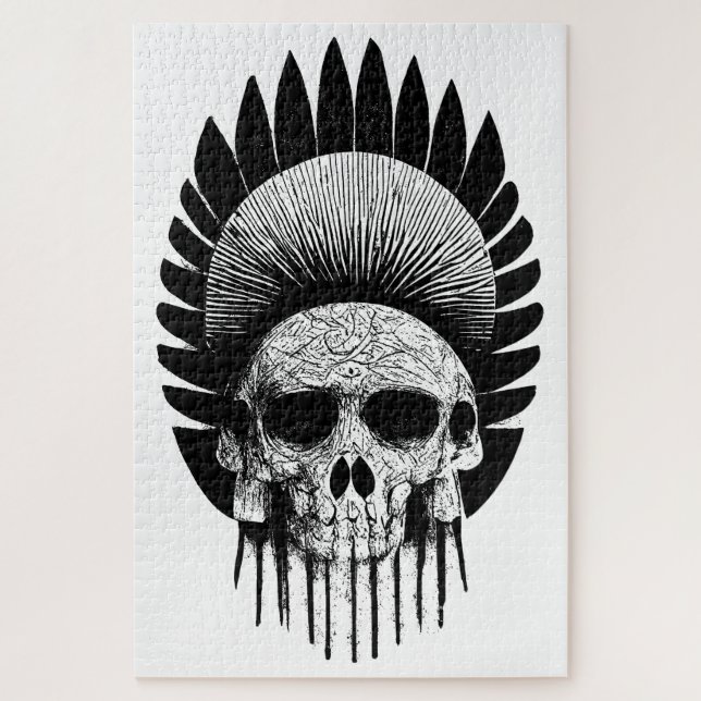 Black And White Indian Skull Jigsaw Puzzle (Vertical)