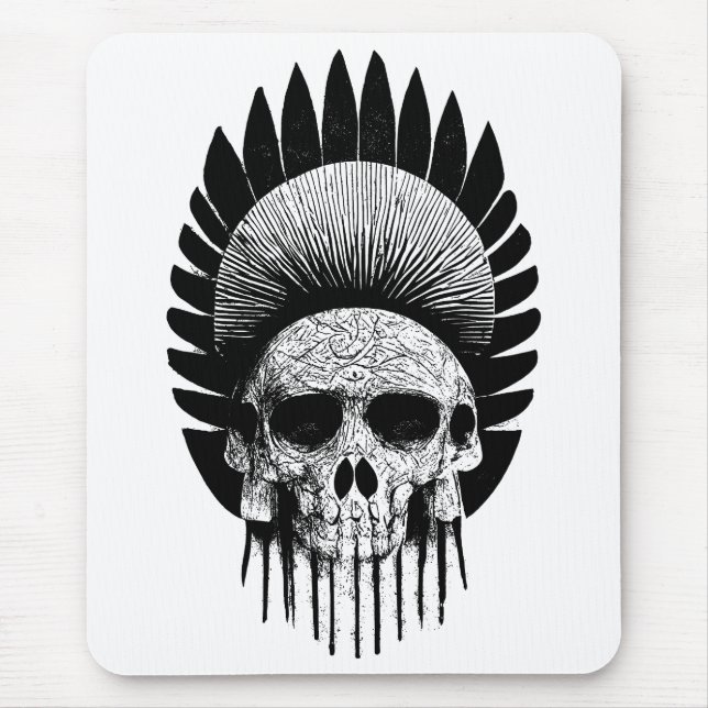 Black And White Indian Skull Mouse Pad (Front)