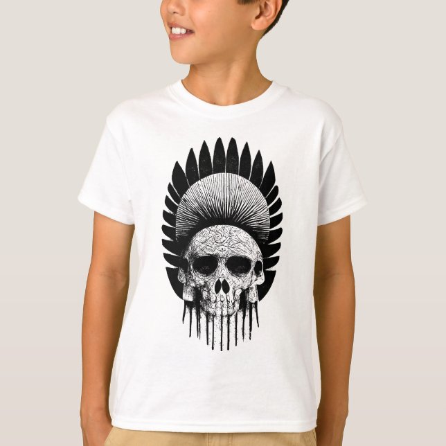 Black And White Indian Skull T-Shirt (Front)