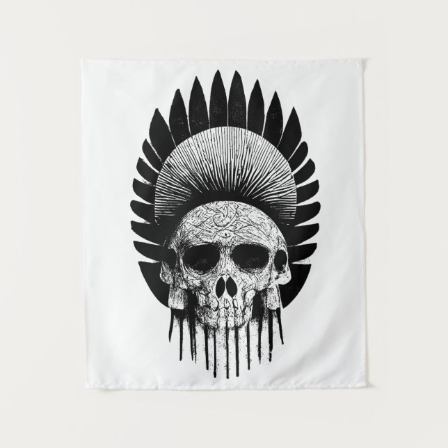 Black And White Indian Skull Tapestry (Front)