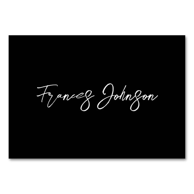 Black and White Individual Name Table Card (Front)