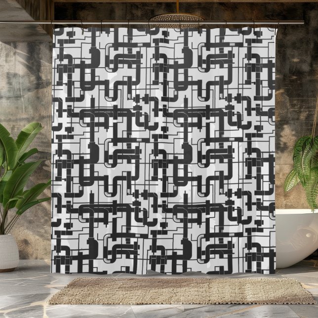 Black and White Industrial Design Shower Curtain (Creator Uploaded)