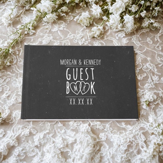 Black and White Informal Rustic Wedding Guest Book (An informal chalkboard wedding guest book with space for your name, initials and wedding date)