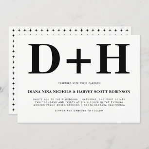 Black and white initials bold typography wedding invitation