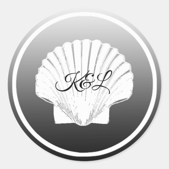 Black and White Initials Seashell wedding Sticker (Front)