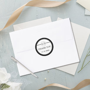 Black and white initials Thank You wedding Classic Round Sticker