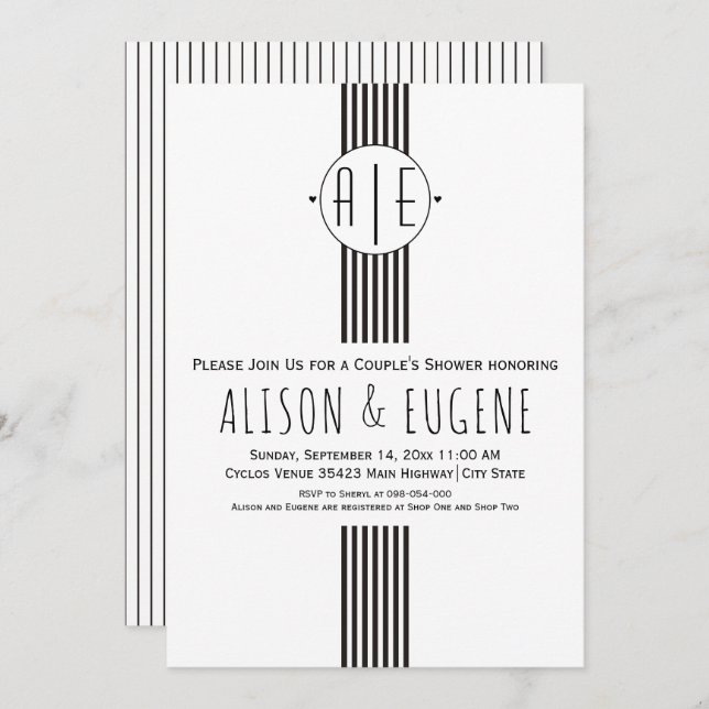 Black and white initials wedding couples shower invitation (Front/Back)