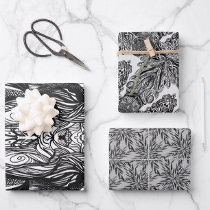 Black and White ink drawings Wrapping Paper Sheet