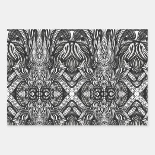 Black and White ink drawings Wrapping Paper Sheet