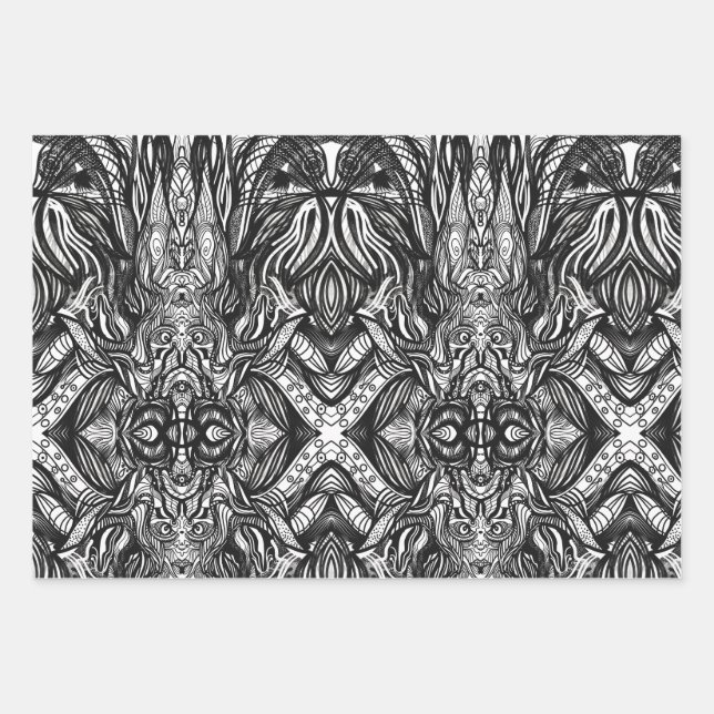 Black and White ink drawings Wrapping Paper Sheet (Front)