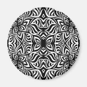 Black and White Ink Fractal Flowers Magnet
