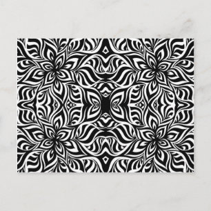 Black and White Ink Fractal Flowers Postcard