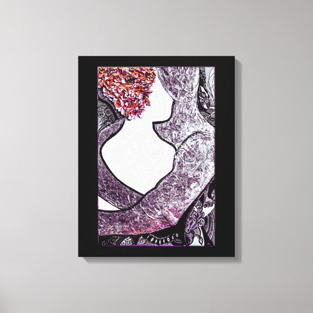 Black and white Interracial couple hugging artwork Canvas Print (Front)
