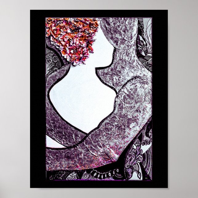 Black and white Interracial couple hugging artwork Poster (Front)