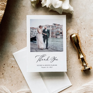 Black and White Italian Elegance Two Photo Wedding Thank You Card