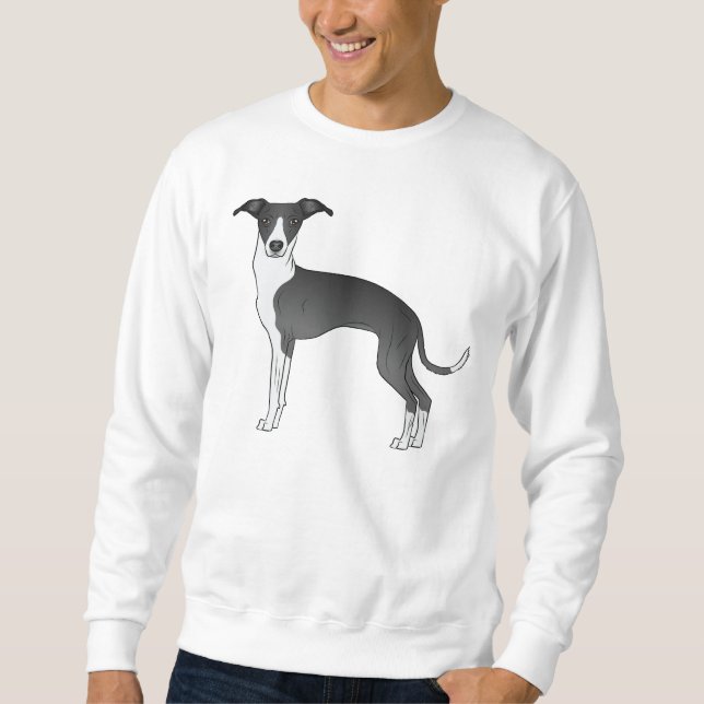 Black And White Italian Greyhound Cute Cartoon Dog Sweatshirt (Front)