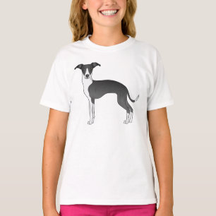Black And White Italian Greyhound Cute Cartoon Dog T-Shirt