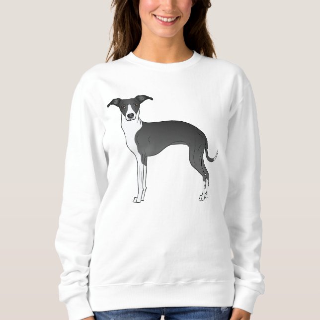 Black And White Italian Greyhound Dog Illustration Sweatshirt (Front)