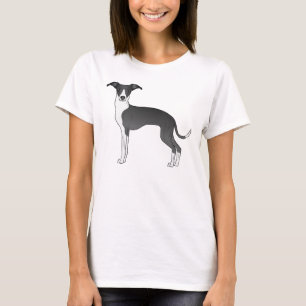 Black And White Italian Greyhound Dog Illustration T-Shirt