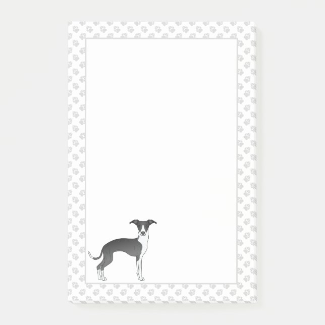 Black And White Italian Greyhound Dog With Paws Post-it Notes (Front)