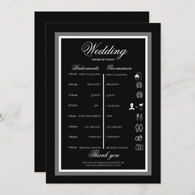 Black and white itinerary  invitation (Front/Back)