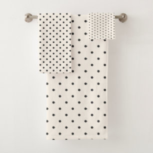 Black and White Ivory Polka Dot Pattern Retro Bath Towel Set