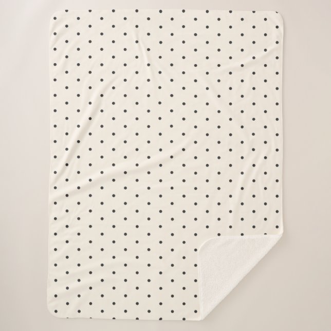 Black and White Ivory Polka Dot Pattern Retro  Sherpa Blanket (Front)
