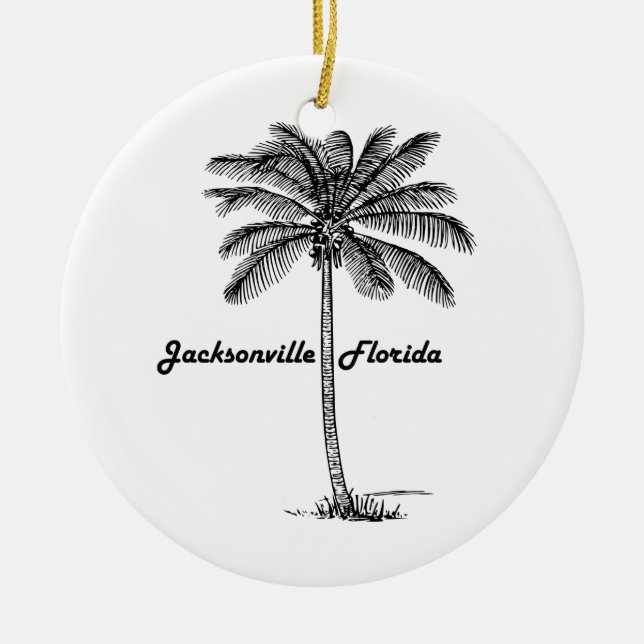 Black and White Jacksonville & Palm design Ceramic Tree Decoration (Front)