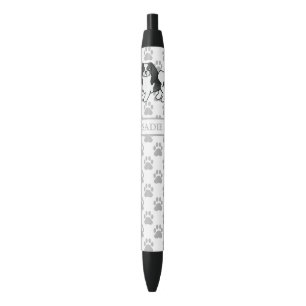 Black And White Japanese Chin Cartoon Dog & Name Ink Pen