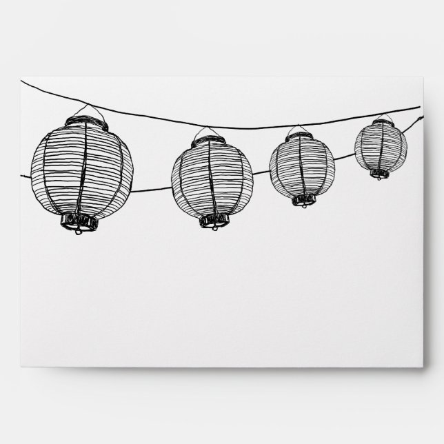 Black and White Japanese Lanterns Envelopes (Front)