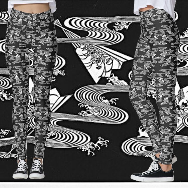 Black and White "Japanese Pattern of Fans"  Leggings (Creator Uploaded)