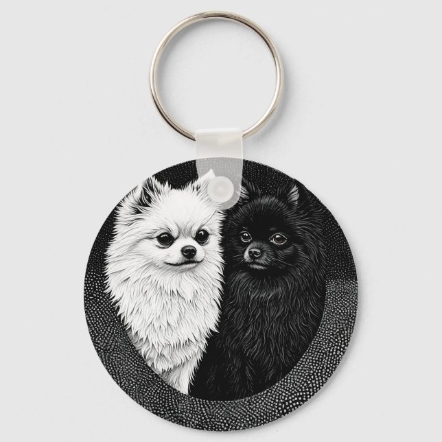 Black and white Japanese spitz dogs Key Ring (Front)