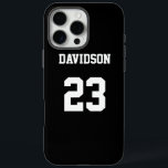 Black and White Jersey Custom iPhone 16 Pro Max Case<br><div class="desc">Add a name and number(s) to personalise this custom black and white sports jersey inspired phone case. It is an excellent gift for a sports fan or athlete. The options to change the colour and font sizes are available.</div>